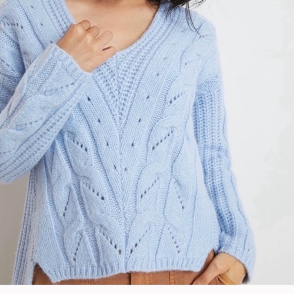 Anthropologie Ramona Sky Blue V-Neck Sweater